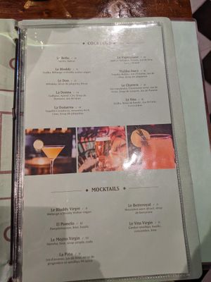 Drinks menu at Don Vegan in Quebec
