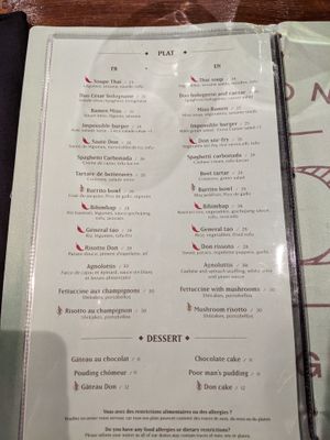 Lunch menu at Don Vegan in Quebec