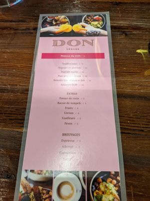 Weekend breakfast menu at Don Vegan in Quebec