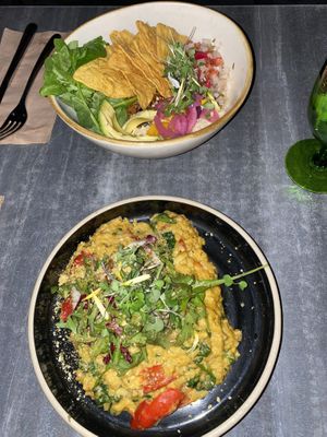 Burrito bowl and Don risotto  at Don Vegan in Quebec