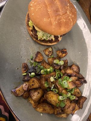 Burger with potatoes   at Don Vegan in Quebec
