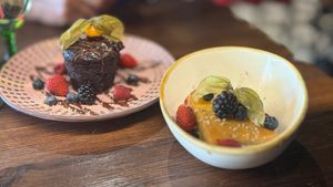 Chocolate cake and vanilla, maple pudding bar at Don Vegan in Quebec