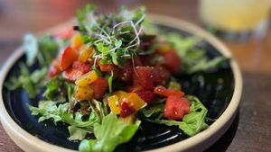 Beet and fruit salad at Don Vegan in Quebec