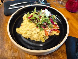 Risotto con cebolla y puerro at Don Vegan in Quebec