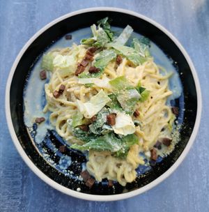 Spaghetti carbonada at Don Vegan in Quebec