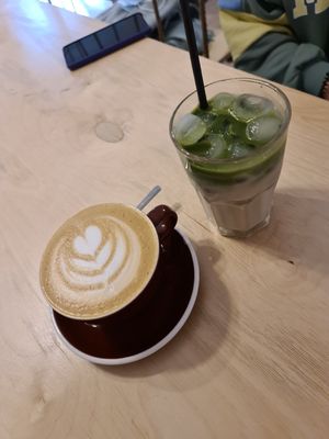 Latte and iced matcha latte at Erti Kava in Tbilisi