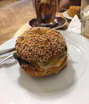  very good hummus bagel  at Erti Kava in Tbilisi