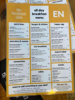 Menu at The Breakfast Club - Sloterdijk in Amsterdam