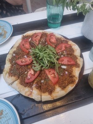 Turkish pizza with mince at Pernera in Patmos