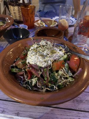 Green salad in raw vegan version at Pernera in Patmos