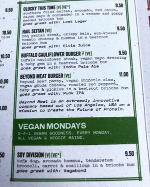 Burger options at BrewDog in East London