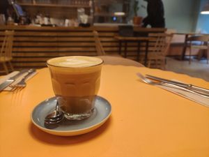 Oat milk flat white at Vevay Kitchen in Frankfurt