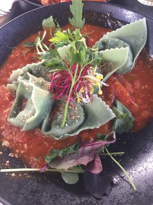 Spirulina truffle ravioli  at Vevay Kitchen in Frankfurt