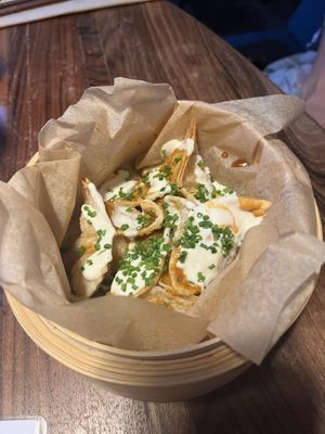 Fermented sweet chilli and tofu crumble dumplings  at Dorshi in Bridport