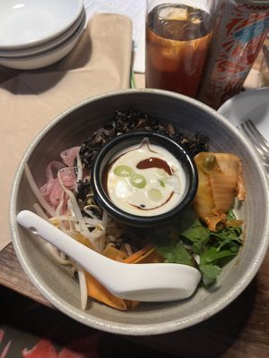 Buddha rice bowl (they brought out the tofu chunks after a few minutes)  at Dorshi in Bridport