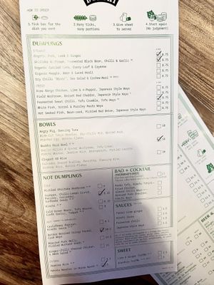 Menu  at Dorshi in Bridport