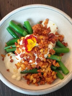 Beans with tofu mousses at Dorshi in Bridport