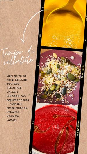 Healthy hot creamy soups every day in winter, vegan and gluten-free (there may be traces) at Nectare 2 in Bologna