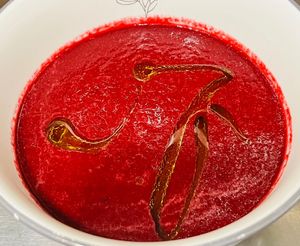 Creamy vegan soup with red beetroot, lentils, carrots and fresh ginger - healthy and tasty ☺️ at Nectare 2 in Bologna