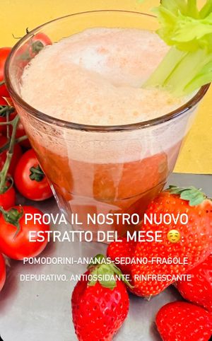 Juice of the month: tomatoes, pineapple, celery, strawberry  at Nectare 2 in Bologna