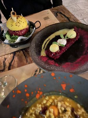 Starter and main course at Pandora Greenbox in Split