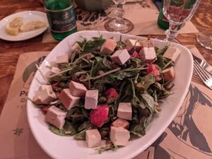 Great "Cleopatra" Caesar salad with (too much) smoked tofu at Pandora Greenbox in Split