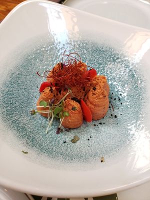 Vegan tomato and cashew pate served with homemade bread. at Pandora Greenbox in Split