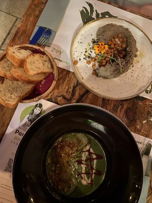 Gazpacho & truffle hummus   at Pandora Greenbox in Split