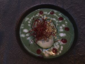 This is the green gazpacho with sweet chili.   at Pandora Greenbox in Split