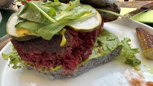 Beetroot burger  at Pandora Greenbox in Split