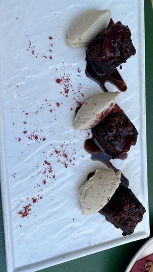 Brownie with cashew cream  at Pandora Greenbox in Split