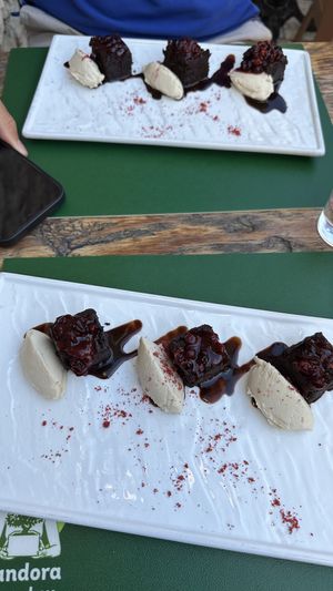 Brownie with cashew cream  at Pandora Greenbox in Split