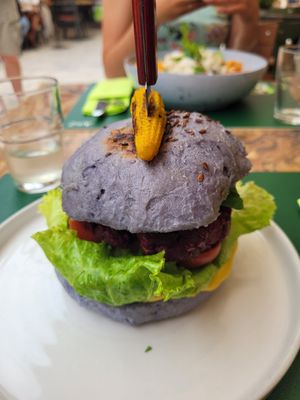 Beetroot burger at Pandora Greenbox in Split