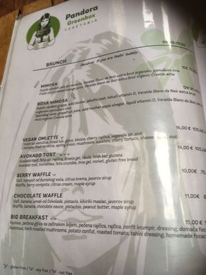 Menu at Pandora Greenbox in Split