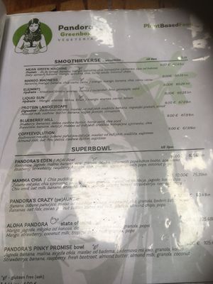 Menu at Pandora Greenbox in Split
