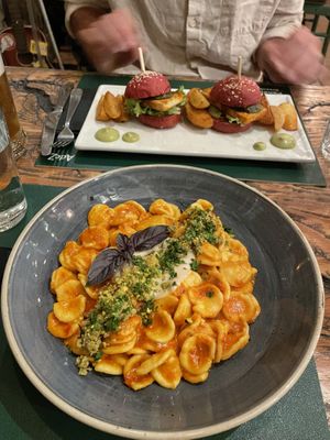 Tomato pasta and Tofu sliders  at Pandora Greenbox in Split