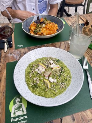 The chard risotto and pasta orchiette.  at Pandora Greenbox in Split