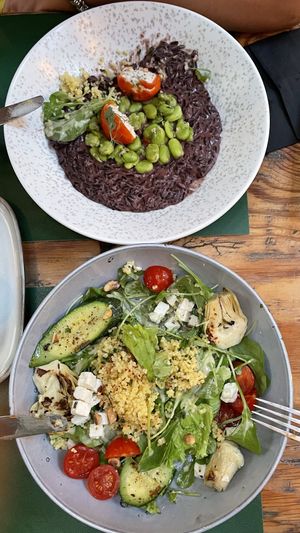 Risotto and salad  at Pandora Greenbox in Split