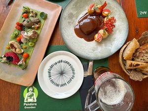 Pandora's Little Garden (different pastes) + Juicy Marbles (mock meat)  at Pandora Greenbox in Split