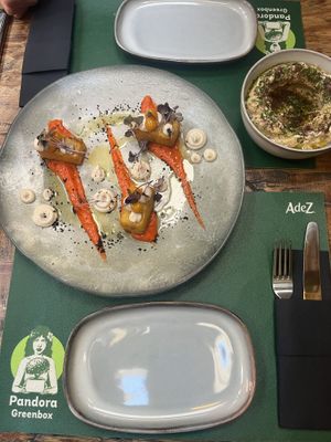 Polenta starter and hummus   at Pandora Greenbox in Split