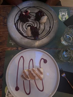 Brownie with berries and cream and lemon cake  at Pandora Greenbox in Split