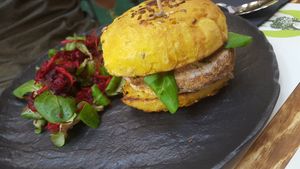 Home made vegan burger! at Pandora Greenbox in Split
