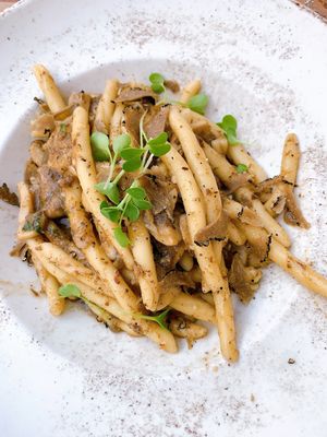 Vegan truffled pasta with mushrooms  at Pandora Greenbox in Split
