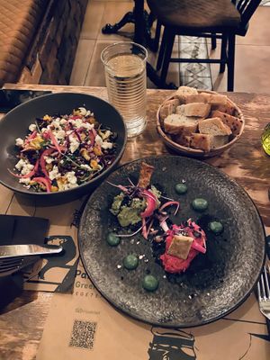 Cous cous salad (can be ordered vegan) and hummus appetizer  at Pandora Greenbox in Split
