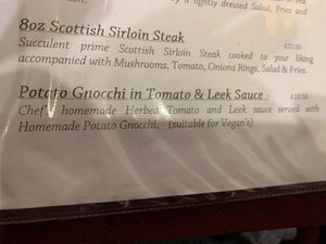 Menu (sept 2019) at Highland Getaway in Kinlochleven