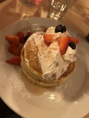 Vegan pancake with vegan cream  at The Breakfast Club in East London