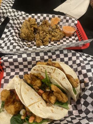 Cauliflower tacos and fried oyster mushrooms  at Vegan Wit A Twist in New Orleans