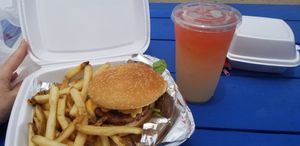 Bayou burger and fresh strawberry lemonade  at Vegan Wit A Twist in New Orleans