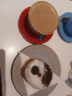 Oreo doughnut and oat hot chocolate at The MokaPot House in East London