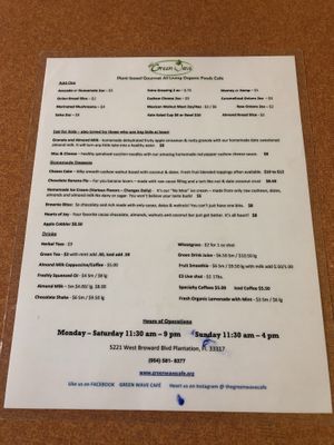 Menu at Green Wave Cafe in Plantation